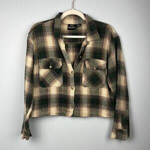 Vintage large long sleeve cropped plaid button down shacket by Stefano Basics